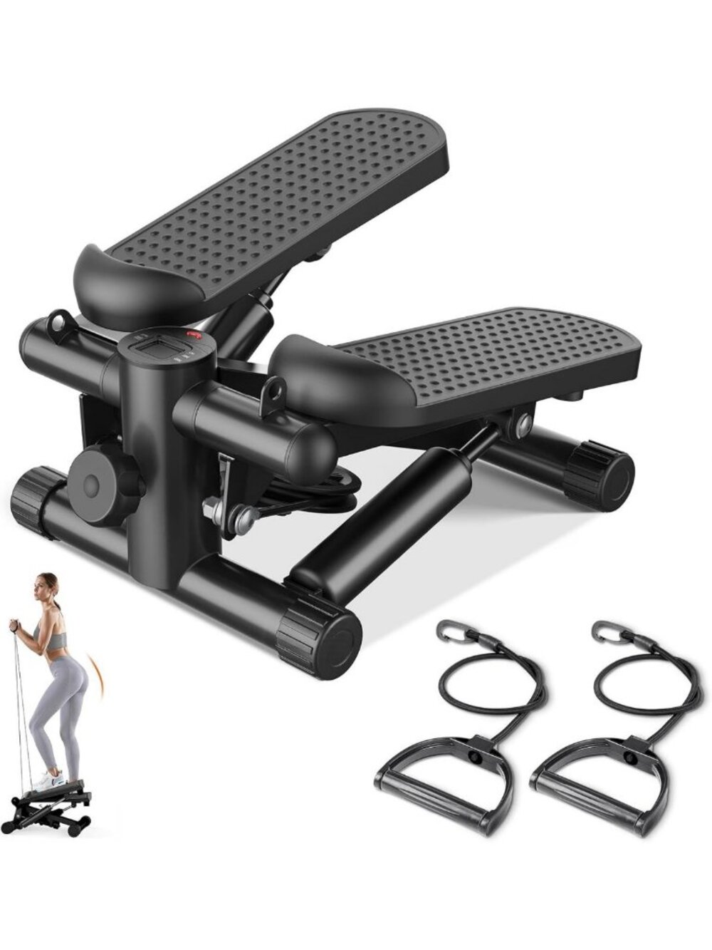 Portable Mini Stair Stepper with Resistance Bands - Full Body Workout, 300LBS